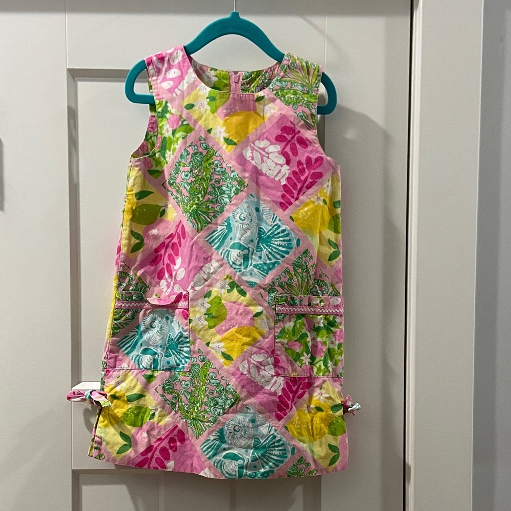 Lilly Pulitzer Colorful Patchwork Kids Dress Size 5 Vintage White Label EUC